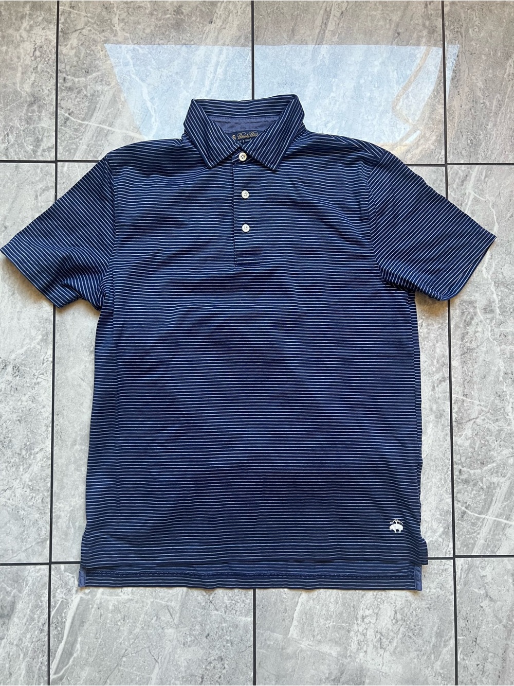 Brooks Brothers Men's Micro-Stripe Polo Shirt Navy Embroidered GoldenFleece Sz S